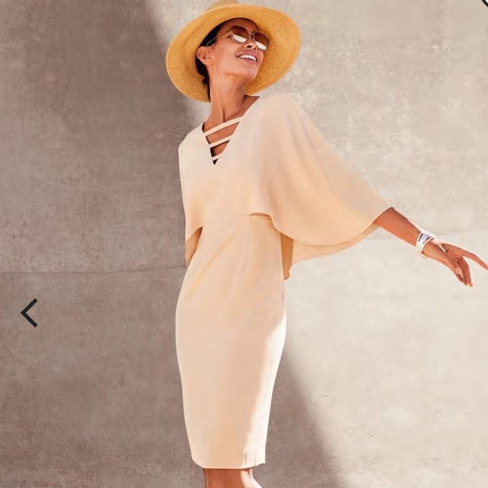 Madeleine tailored peach cape midi dress size 14